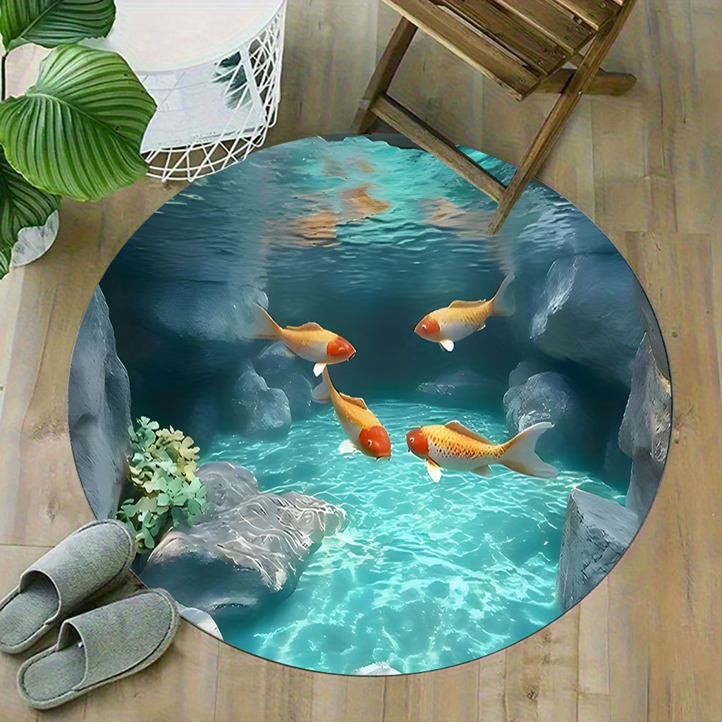 Koi Fish Pond Round Rug Fleece - Aquarium Fish Japanese recension och pris